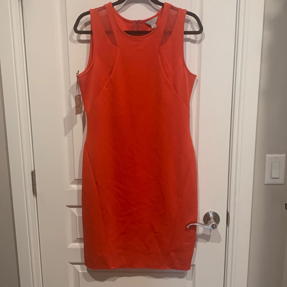 Red dress L NWT thick and stretchy mesh neck